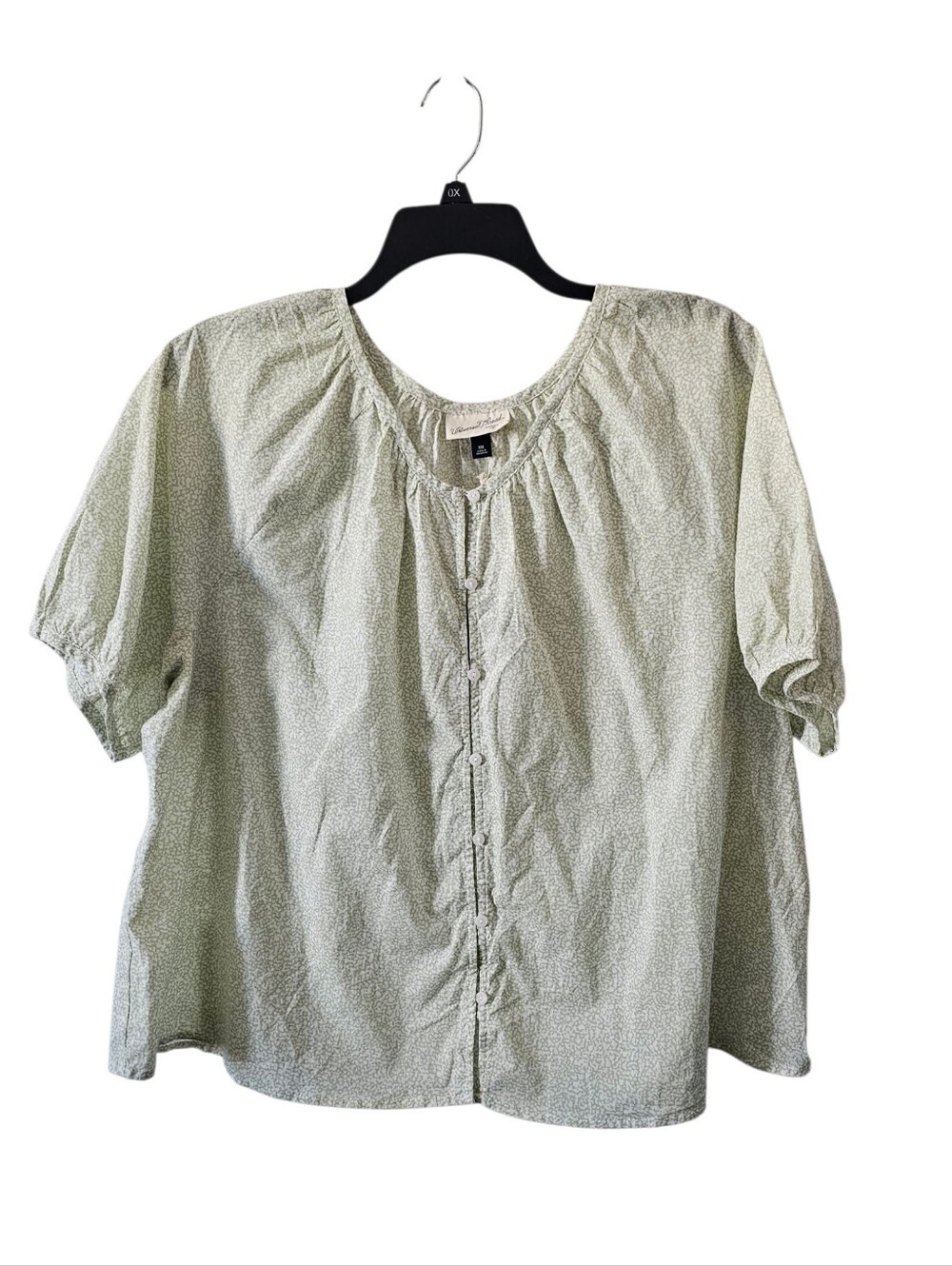 Universal Thread Womens XXL Green White Floral Peasant Blouse Puff Sleeve NWT